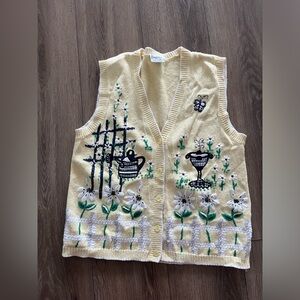 Vintage Embroidered V-Neck yellow Vest